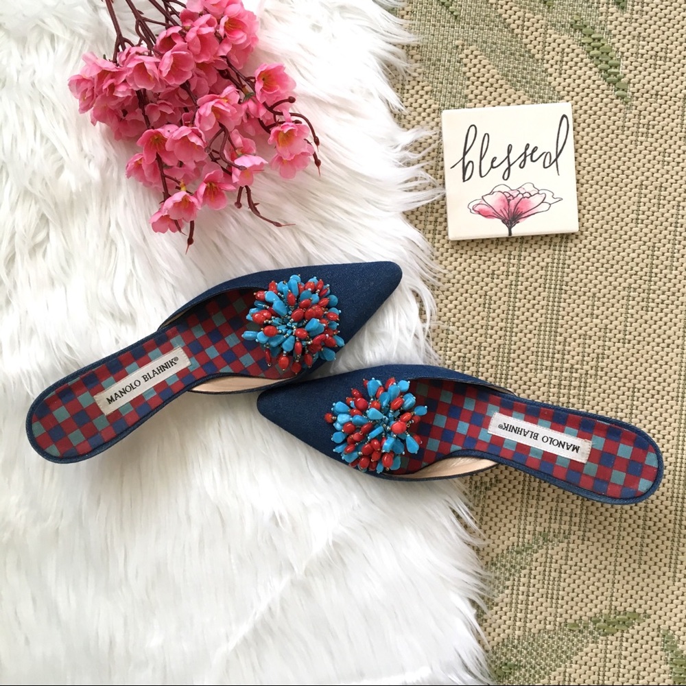 Manolo Blaknik Denim Mules
